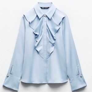 Zara Soft Blue Ruffle Blouse